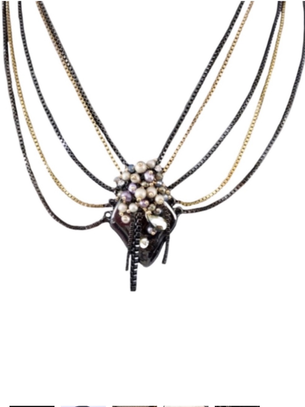 ALEXIS BITTAR • Peacock Pearl Vanitas Dark Alchemy Gunmetal Gold Chain Necklace